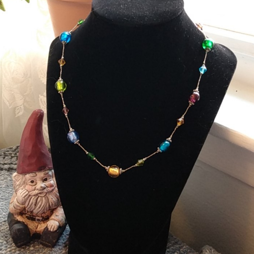 Multicolored Glam Glass Bead Necklace🎩🌼🌿